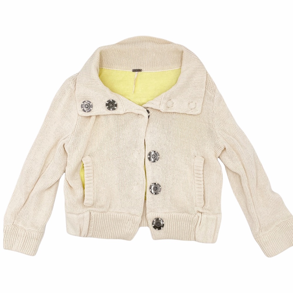 Free People Chunky Knit Large Snap Button Cardigan Cream Beige Size Small